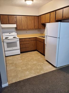 Argenta, Macon County apartment for rent - an empty kitchen with a white refrigerator and stove