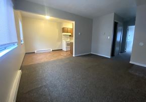 Moweaqua apartment for rent - an empty living room with a large window and wood flooring