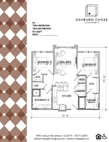 Floor plan for 2 beds, 1 bath, 921 sqft