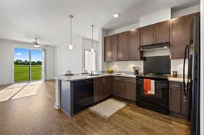 Ashburn apartment for rent - a kitchen with wooden cabinets and stainless steel appliances