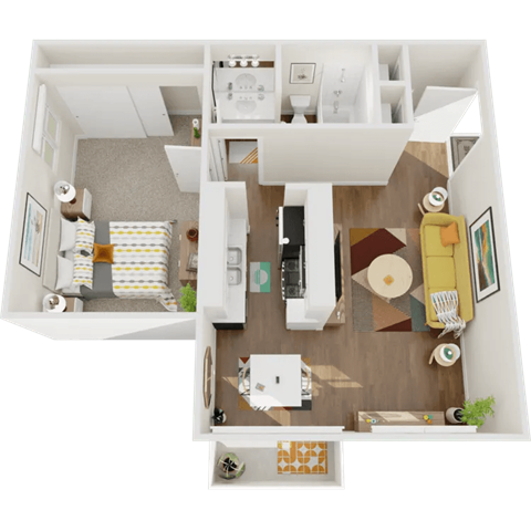 Floor plan for 1 bed, 1 bath, 731 sqft