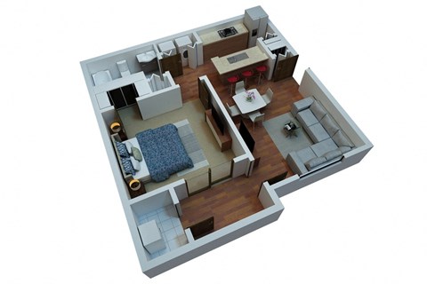 Floor plan for 1 bed, 1 bath, 789 sqft