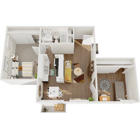 Floor plan for 2 beds, 1 bath, 829 sqft