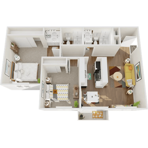 Floor plan for 2 beds, 2 baths, 1013 sqft