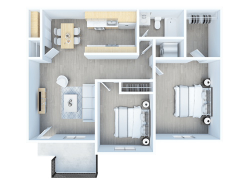 Floor plan for 2 beds, 1 bath, 810 sqft