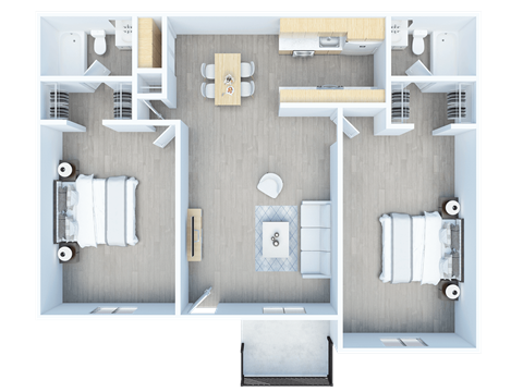 Floor plan for 2 beds, 2 baths, 910 sqft