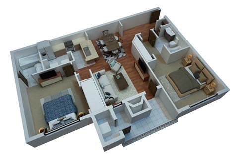 Floor plan for 2 beds, 2 baths, 1016 sqft