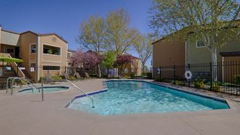 Three sparkling swimming pools
