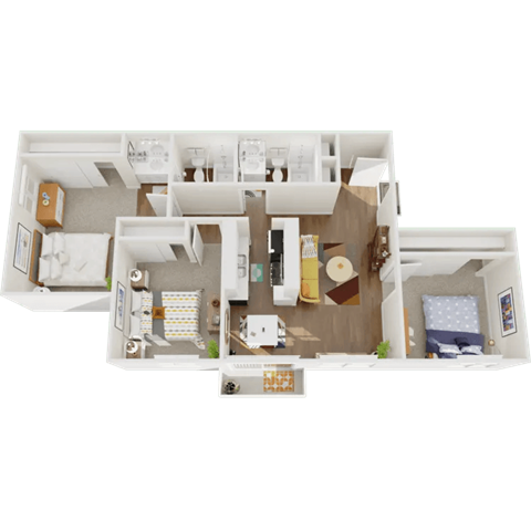 Floor plan for 3 beds, 2 baths, 1136 sqft