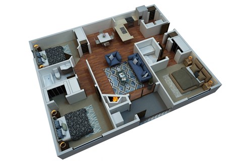 Floor plan for 3 beds, 2 baths, 1246 sqft