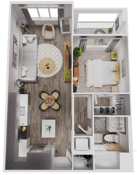 Floor plan for 1 bed, 1 bath, 771 sqft
