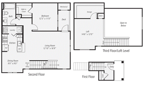 Floor plan for 1 bed, 1 bath, 1283 sqft