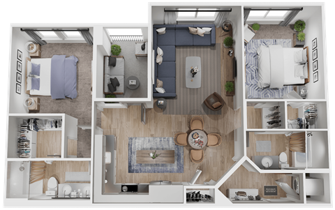 Floor plan for 2 beds, 2 baths, 1012 sqft