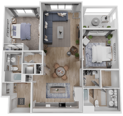 Floor plan for 2 beds, 2 baths, 1115 sqft
