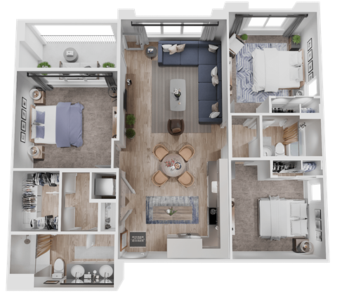 Floor plan for 3 beds, 2 baths, 1238 sqft