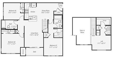 Floor plan for 3 beds, 2 baths, 1478 sqft