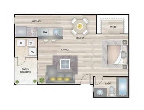 Floor plan for studio, 1 bath, 510 sqft