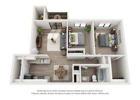 Floor plan for 2 beds, 1 bath, 850 sqft