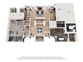 Elkhart apartment for rent - A 3D floor plan of a house with labeled rooms.