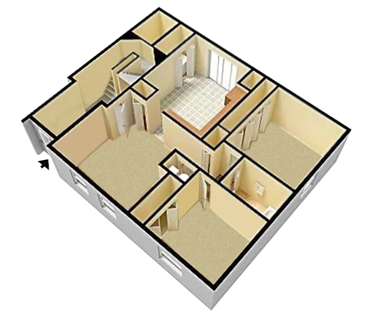 Floor plan for 2 beds, 1 bath, 900 sqft