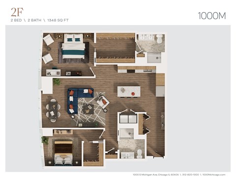 Floor plan for 2 beds, 2 baths, 1348 sqft