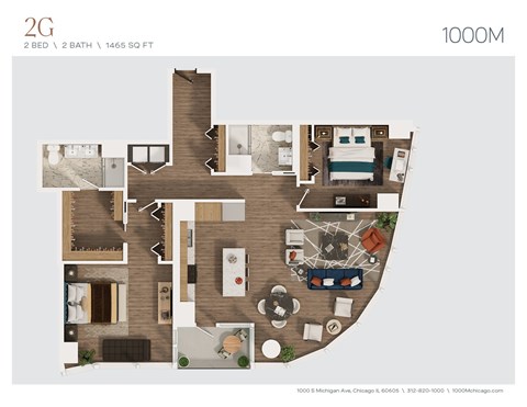 Floor plan for 2 beds, 2 baths, 1465 sqft