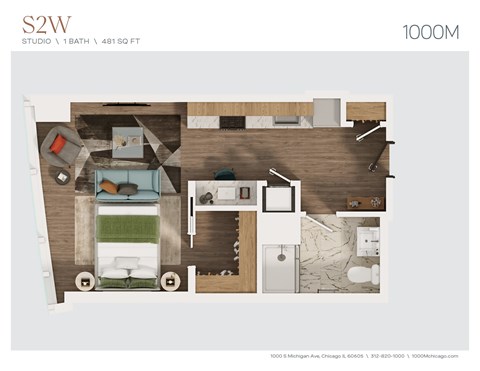 Floor plan for studio, 1 bath, 481 sqft