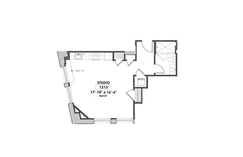 Floor plan for studio, 1 bath, 453 sqft