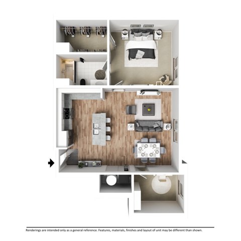 Floor plan for 1 bed, 1 bath, 934 sqft
