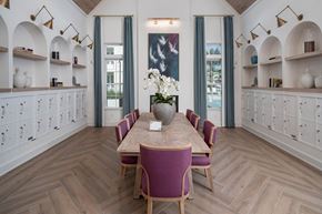 Ponte Vedra apartment for rent - a dining room with a wooden table and purple chairs