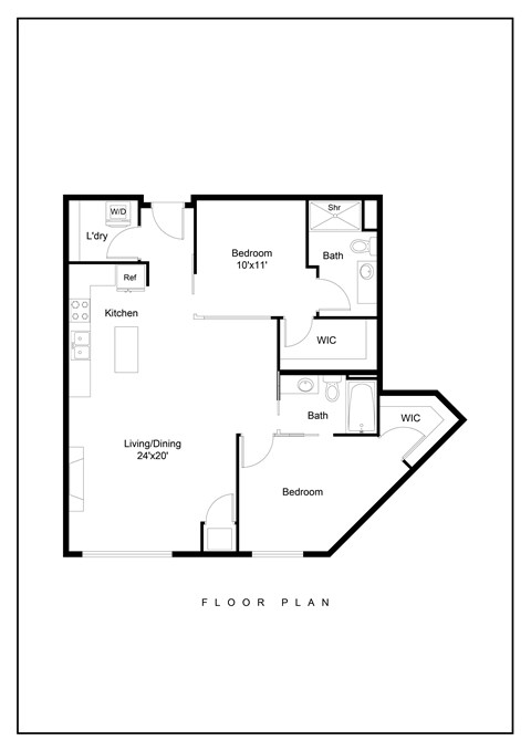 Floor plan for 2 beds, 2 baths, 1110 sqft