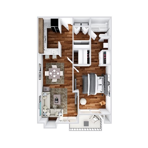 Floor plan for 1 bed, 1 bath, 676 sqft