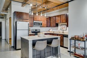 St Paul apartment for rent - Loft style kitchen with exposed C&E Living in St Paul, MNbeams