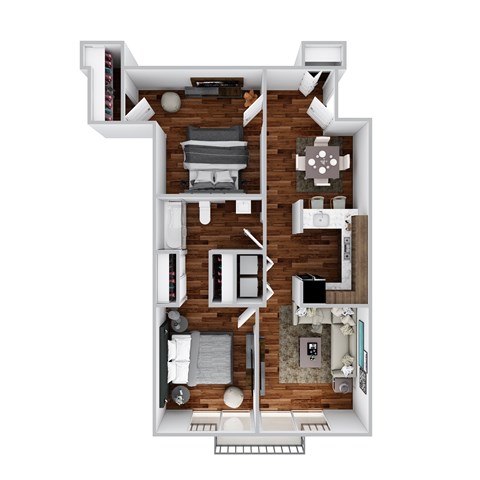 Floor plan for 2 beds, 1 bath, 876 sqft