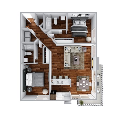 Floor plan for 2 beds, 2 baths, 972 sqft