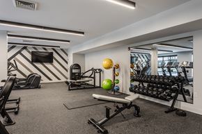 Westfield apartment for rent - A gym with a variety of equipment including weights and exercise balls.