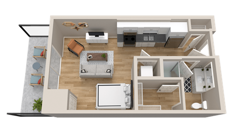 Floor plan for studio, 1 bath, 502 sqft
