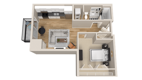 Floor plan for 1 bed, 1 bath, 630 sqft