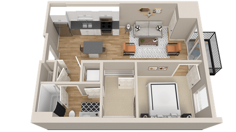 Floor plan for 1 bed, 1 bath, 678 sqft