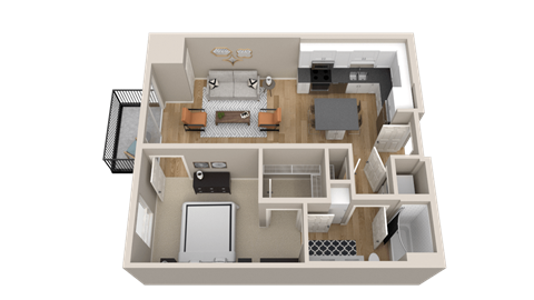 Floor plan for 1 bed, 1 bath, 766 sqft