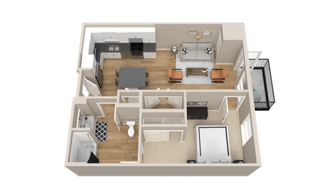 Floor plan for 1 bed, 1 bath, 766 sqft