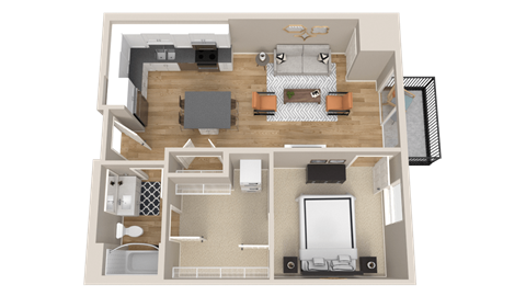 Floor plan for 1 bed, 1 bath, 766 sqft