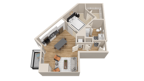 Floor plan for 1 bed, 1 bath, 780 sqft