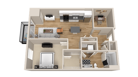 Floor plan for 1 bed, 1 bath, 855 sqft