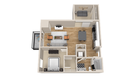 Floor plan for 1 bed, 1 bath, 867 sqft