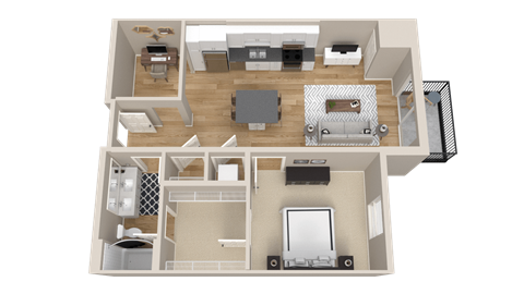 Floor plan for 1 bed, 1 bath, 880 sqft