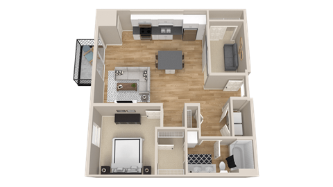 Floor plan for 1 bed, 1 bath, 949 sqft