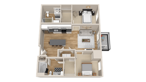 Floor plan for 2 beds, 2 baths, 1062 sqft