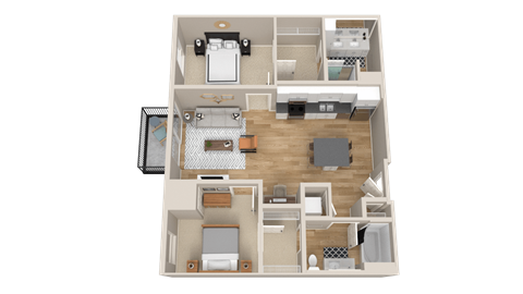 Floor plan for 2 beds, 2 baths, 1062 sqft