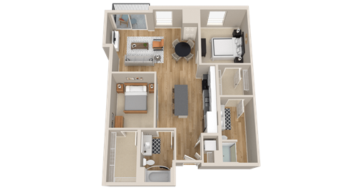 Floor plan for 2 beds, 2 baths, 1116 sqft